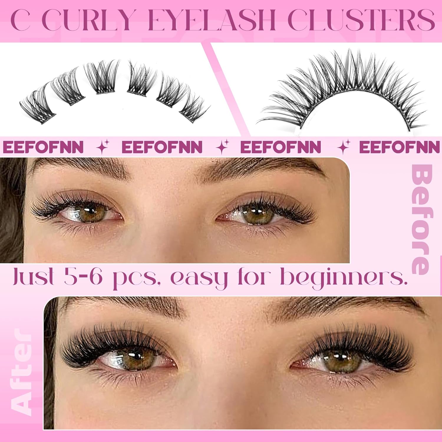 Before and after — Kovelle self-adhesive lash clusters